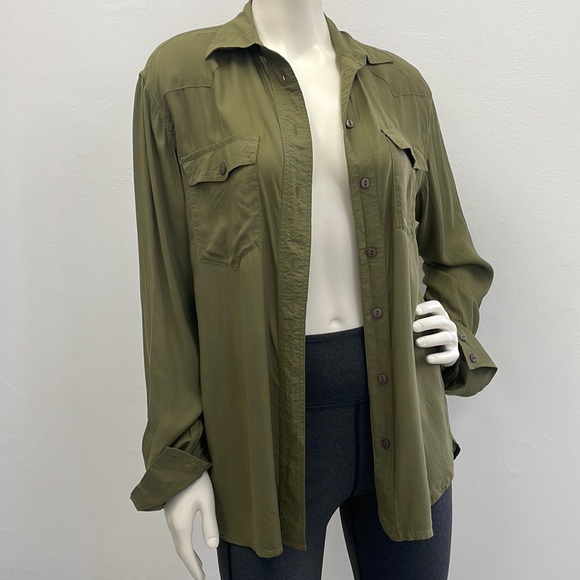 Frye • Olive Green Button-down Addie Top with Front Chest Pockets - Picture 2 of 12